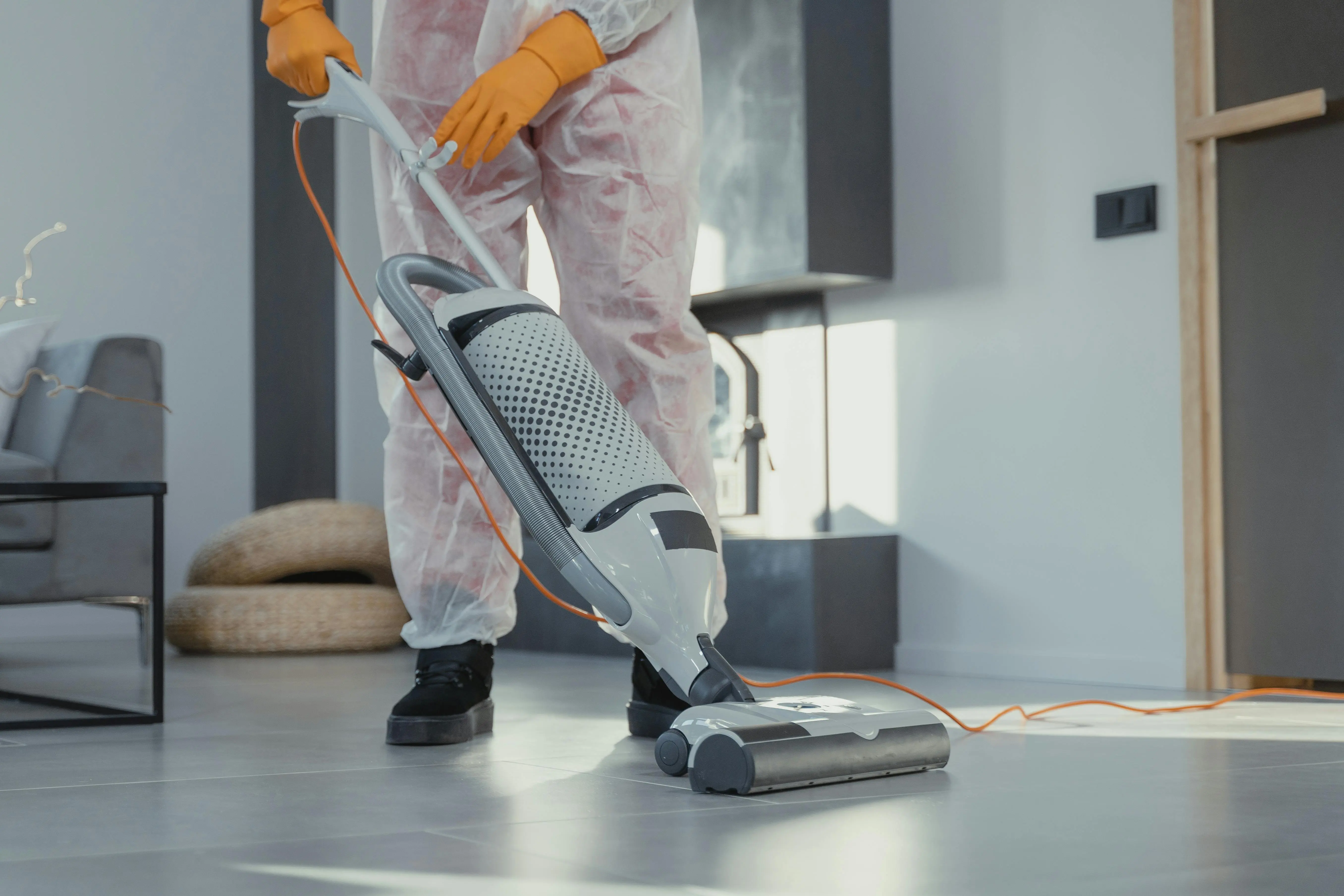 Professional vacuum cleaning in a commercial interior